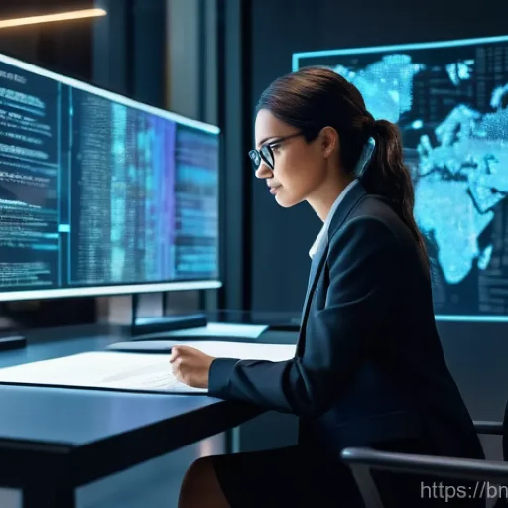 변리사 시험에서의 최신 트렌드 - **Prompt:** A highly detailed image of a female patent attorney, in her early 30s, professionally dr...