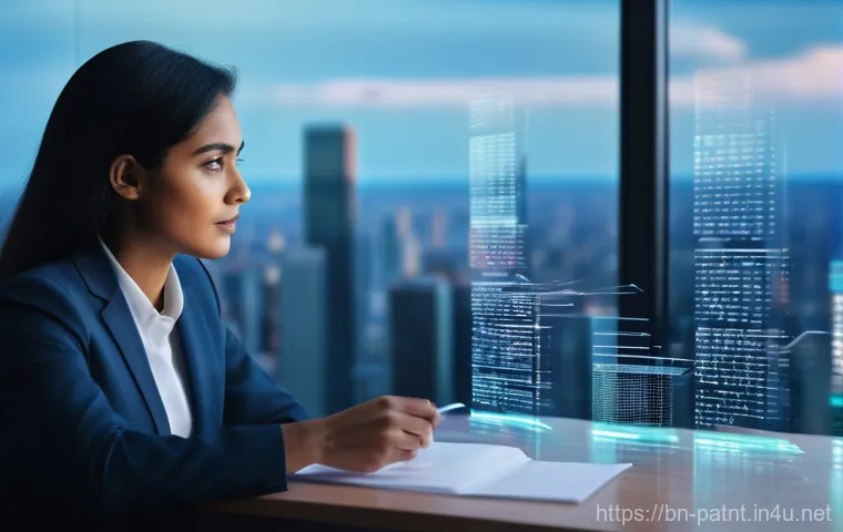 변리사 직무와 지속 가능한 기술 - "A diverse and professional patent lawyer, male or female, with a look of intense focus, meticulousl...