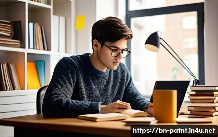 변리사 시험 단기 합격 비결 - **Prompt 1: Dedicated Patent Law Student**
A young adult (early 20s, either male or female) with...